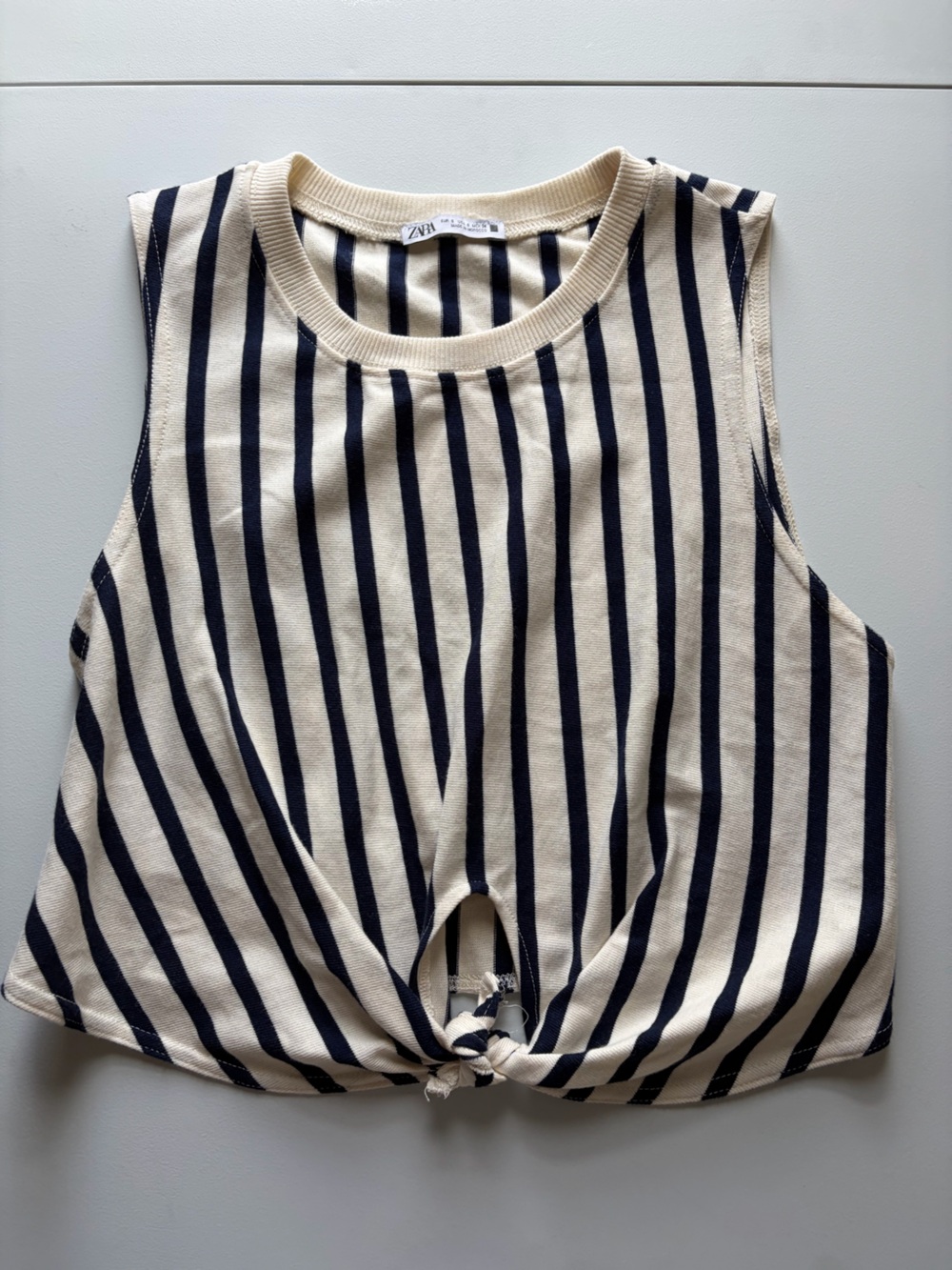 Zara Cream and Navy Striped Knot Tank Top